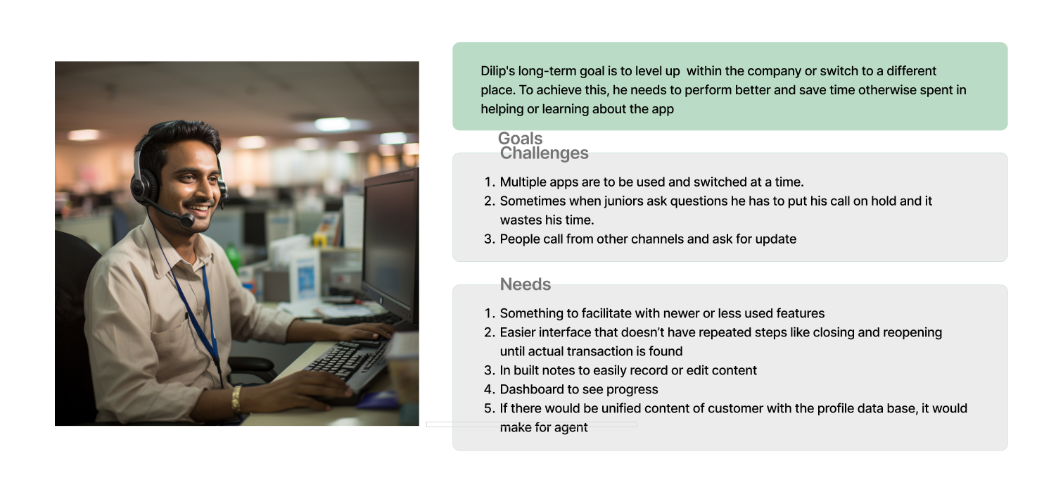 Primary user persona for a seasoned call centre agent.